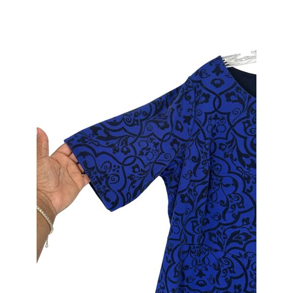 Land's End Plus Blue Black Work Velvet Brocade Ornate Short Sleeve Dress Size 1X - Picture 5 of 12